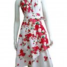 WHITE RUFFLES V-NECK FLORAL HALTER WEDDING WRAP DRESS SZ M to XL