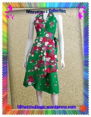 GREEN RUFFLES V-NECK FLORAL HALTER WEDDING WRAP DRESS SZ M to XL