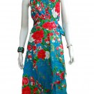 BLUE RUFFLES V-NECK FLORAL HALTER WEDDING WRAP DRESS SZ M to XL