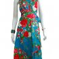 BLUE RUFFLES V-NECK FLORAL HALTER WEDDING WRAP DRESS SZ M to XL