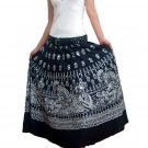 BLACK GYPSY BOHO WHITE PRINTS LONG SKIRT/DRESS