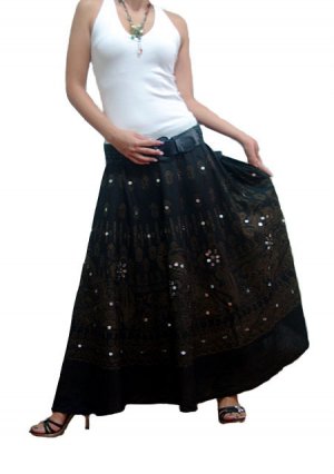 BLACK GYPSY BOHO BROWN PRINTS LONG SKIRT/DRESS