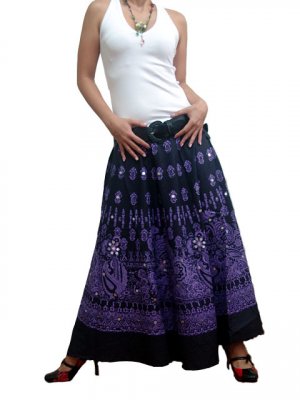 BLACK GYPSY BOHO PURPLE PRINTS LONG SKIRT/DRESS