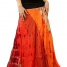 ORANGE GYPSY BOHO TIE DYE DRAWSTRING LONG SKIRT