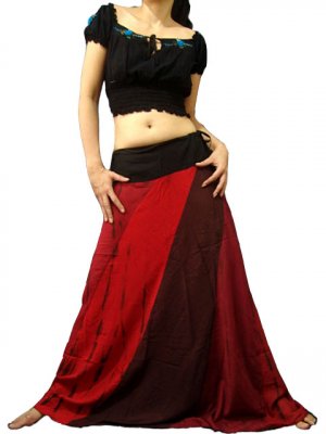 RED BOHO TIE DYE DRAWSTRING LONG SKIRT /HALTER DRESS