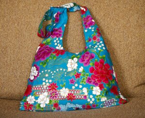 BLUE BOHO KIMONO FLORAL STRAP SHOULDER HANDBAG
