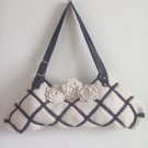 WHITE FLORAL CROCHET LEATHER STRAP SHOULDER BAG