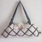 WHITE FLORAL CROCHET LEATHER STRAP SHOULDER BAG