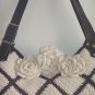 WHITE FLORAL CROCHET LEATHER STRAP SHOULDER BAG