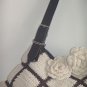 WHITE FLORAL CROCHET LEATHER STRAP SHOULDER BAG