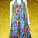Blue V-neck Garden Floral Halter Dress