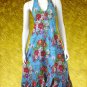 Blue V-neck Garden Floral Halter Dress