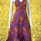 Purple V-neck Garden Floral Halter Cotton Dress