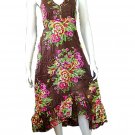 Brown Garden Floral Prints Halter Knee Length Cotton Dress