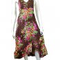 Brown Garden Floral Prints Halter Knee Length Cotton Dress