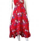 Hot Red Garden Floral Cotton Halter Dress