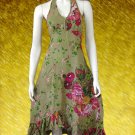 Green Cotton Country Garden Floral Halter dress