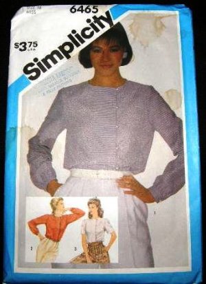 Vintage 1980's Simplicity Sewing Pattern 6465 Womans Long or Short Sleeve Blouse Size 16 CUT