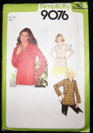 Vintage 1970's Simplicity Sewing Pattern 9076 Blouse with Belt Size 16 UNCUT