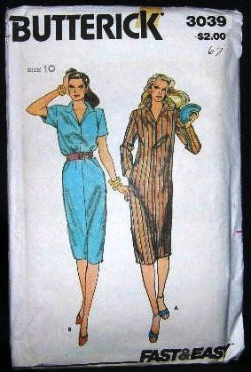 Vintage 1960's Butterick Long or Short Sleeve Shirt Dress Sewing Pattern 3039 Size 10 UNCUT