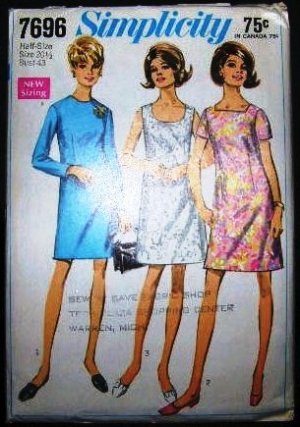 Vintage Simplicity Sewing Pattern 7696 Long Short Sleeve Dress in 3 Styles Plus Size 20 1/2 UNCUT
