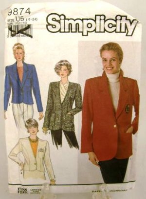 1990's Simplicity Sewing Pattern 9874 Short or Long Jacket Plus Size 16 - 24 UNCUT