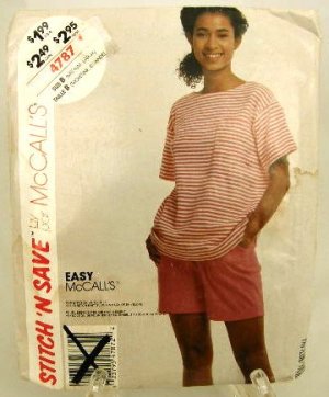 1990's McCalls Easy Sewing Pattern 4787 Stretch Knit Shorts T-Shirt Top Size B Medium - Large UNCUT