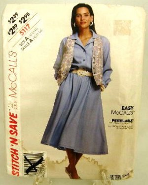 1990's McCalls Easy Sewing Pattern 5117 Dress Vest Size A 10 12 14 UNCUT