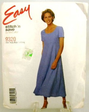 1990's McCalls Easy Sewing Pattern 9320 Pullover Short Sleeve Dress Size A, 8, 10, 12, 14 UNCUT