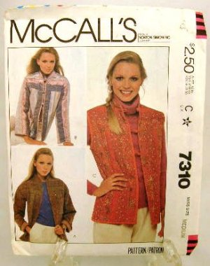 Vintage 1980's McCalls Sewing Pattern 7310 Jacket Vest Size Medium 14 ...
