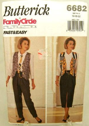 Vintage 1990's Butterick Sewing Pattern 6682 Vest Skirt Pants Tie Shirt Plus Size 16 18 20 22 UNCUT