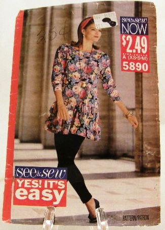 Vintage 1990's Butterick See & Sew Sewing Pattern 5890 Top Leggings Size A X-Small - Medium UNCUT