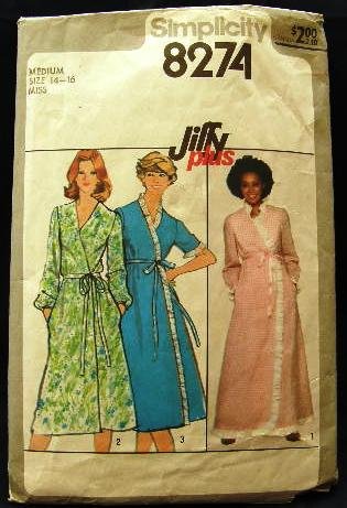 Vintage 70's Simplicity Sewing Pattern 8274 Long or Short Tie Robe Housecoat Size Medium 14 - 16 CUT