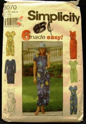 90's Simplicity 6 Made Easy Sewing Pattern 8070 Front or Side Tie Hawaiian Dress Size 6 - 10 CUT