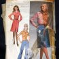 Vintage 1970's Simplicity Sewing Pattern 9163 Hip Hugger Pants Skirt Blouse Size 10 CUT