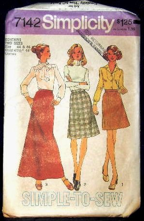 Vintage 1970's Simplicity Sewing Pattern 7142 Skirt 3 Lengths Plus Size 44 - 46 UNCUT