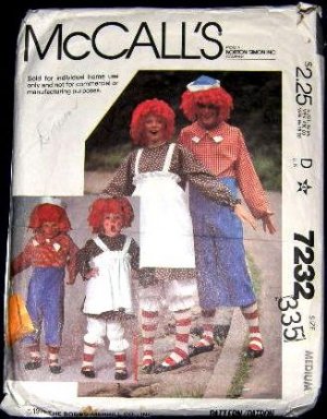 80's McCalls Costume Sewing Pattern 7232 Raggedy Ann and Andy Mens or Womans Size Medium CUT