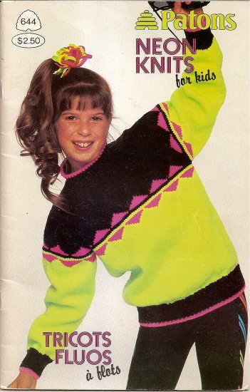 Patons Knitting Pattern Booklet 644 Neon Knits for Kids Sweater Sweaters for Boys or Girls A1010