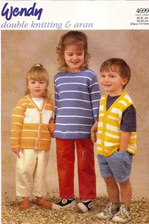 Wendy Knitting Pattern Leaflet 4699 Childrens Pullover Sweater Cardigan Vest Ages 2 - 13  A1044