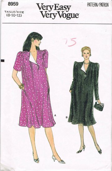 80's Very Easy Vogue Sewing Pattern 8959 Maternity Dress Long Short Sleeve Size 8 10 12 UNCUT