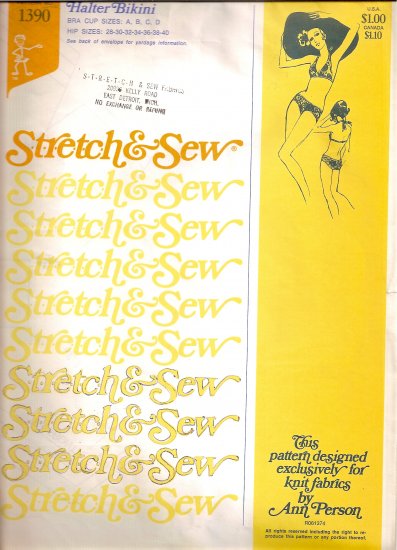 Stretch and Sew Sewing Pattern 1390 Halter Bikini Swim Bathing Suit Size 28 30 32 34 36 38 40