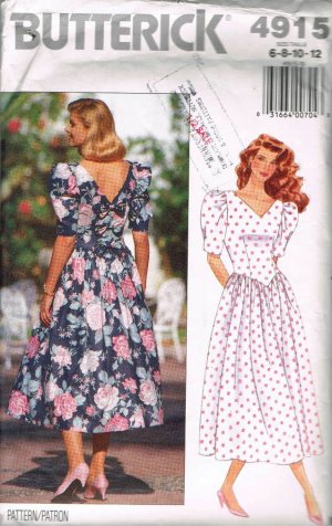 80's Butterick Sewing Pattern 4915 Fitted Bodice Flared Dress Size 6 8 10 12 UNCUT