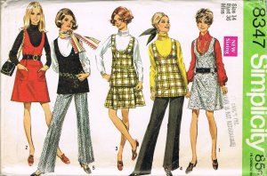 Vintage 1960's Simplicity Sewing Pattern 8347 Scoop Neck Jumper Tunic Skirt Pants Size 14 UNCUT