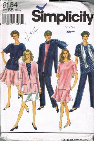 Simplicity Sewing Pattern 8184 Pants Shorts Skirt Tunic Jacket Scarf Plus Size 18 20 22 24 UNCUT