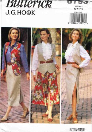 90's Butterick Sewing Pattern 6793 JG Hook Button Skirt Vest Shirt Blouse Size 12 14 16 UNCUT