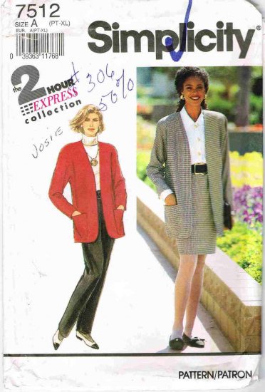 90's Simplicity Sewing Pattern 7512 Blazer Jacket Pants Skirt All sizes Petite 6 - Plus 24 UNCUT