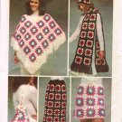 Granny Squares Simplicity Crochet Craft Pattern 9695 Misses Poncho Scarf Hat Bag Skirt Size 10 - 20