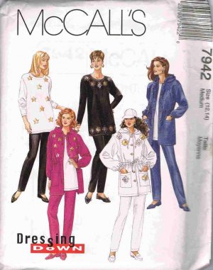 90's McCalls Sewing Pattern 7942 Jacket Tunic Pull On Pants Size Medium 14, 16 UNCUT