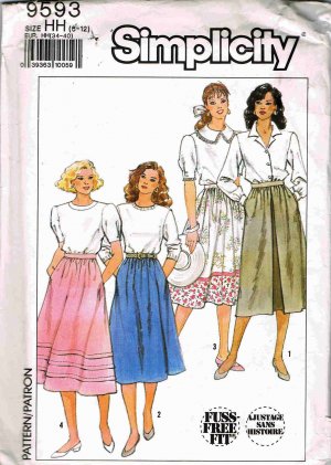 80's Vintage Simplicity Sewing Pattern 9593 Gathered Full Skirt Size 6 8 10 12 UNCUT