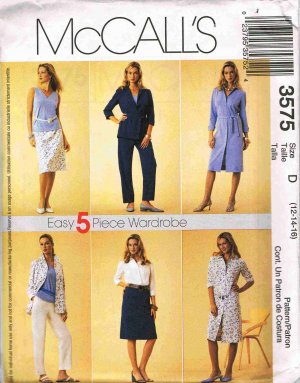 McCalls Sewing Pattern 3575 5 Piece Wardrobe Dress Shirt Top Pants Skirt Size 12 14 16 UNCUT